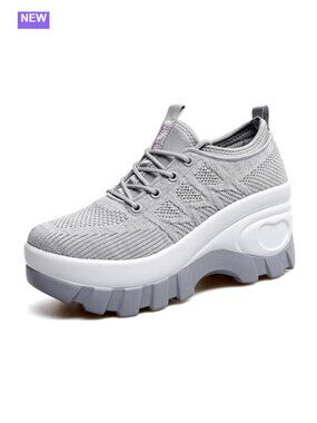 Platform Orthopedic Wedge Running Shoes Knitted Arch Support Lug Sole